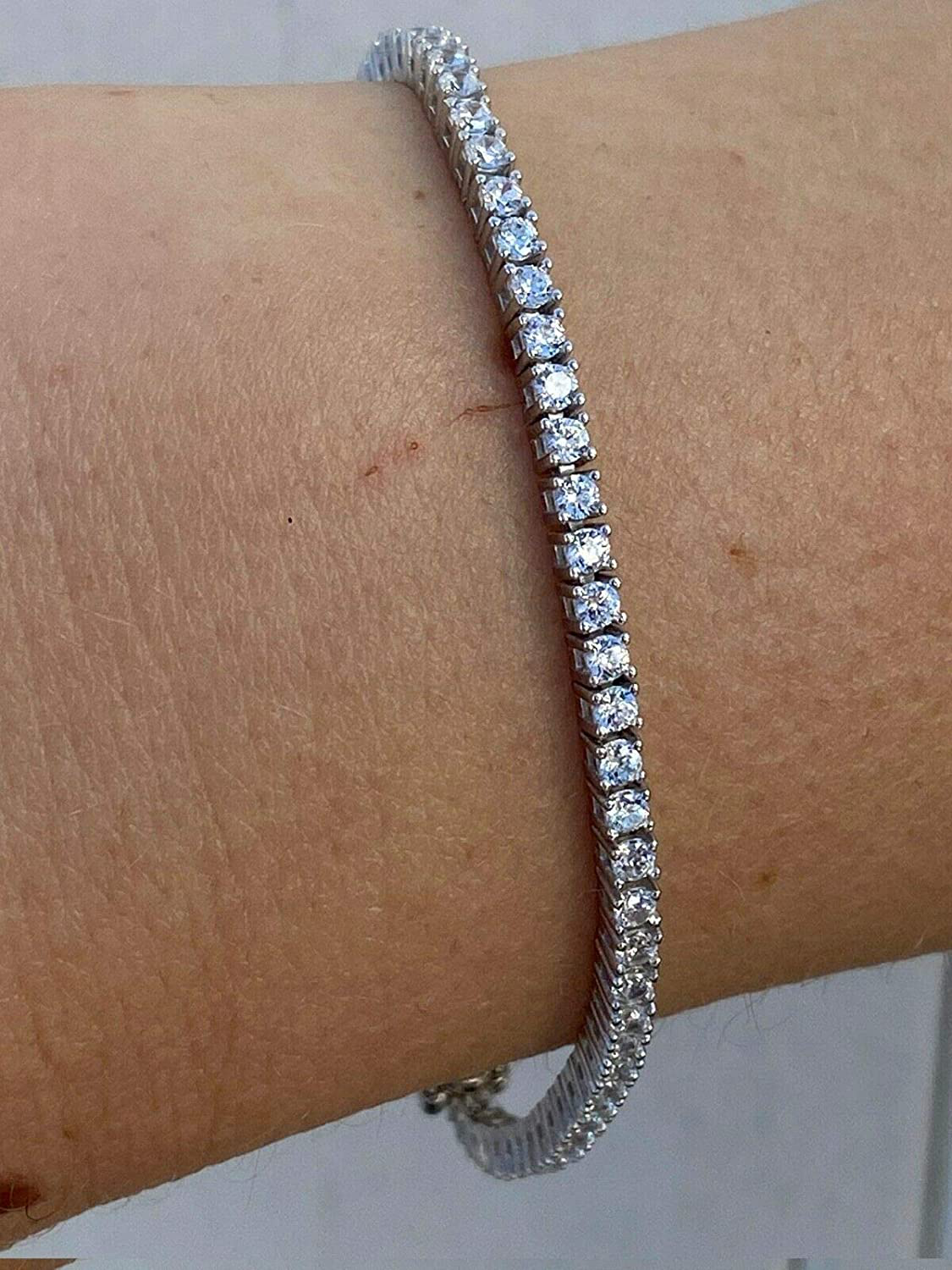 Real Solid 925 Sterling Silver 2Mm CZ Tennis Bracelet - 6-8.5" Iced Diamond One Row Bracelet - Thin & Great for Classy Everyday Look