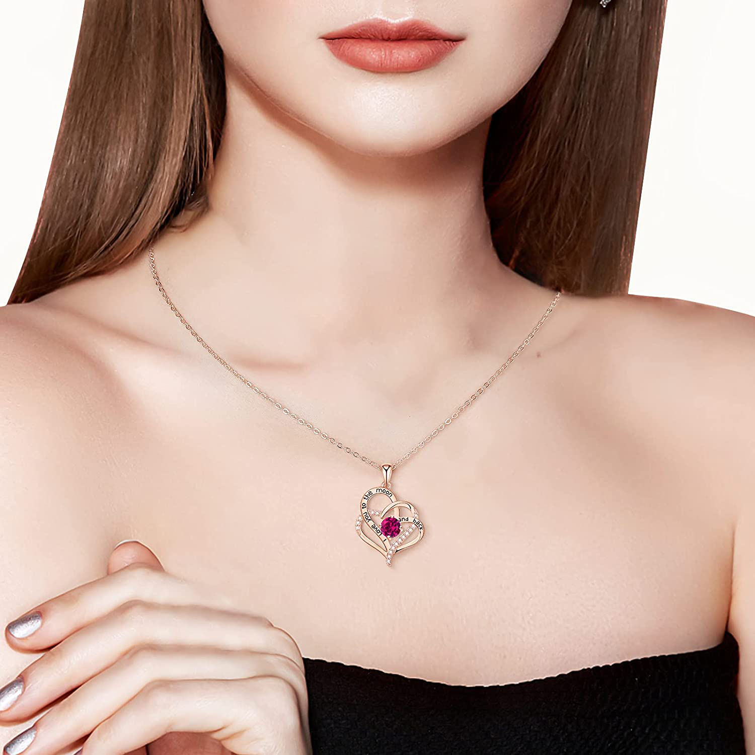 Sterling Silver Love Heart Birthstone Necklace for Women, Romantic Gifts for Her on Christmas Birthday Anniversary Jewelry Gifts for Women Girls