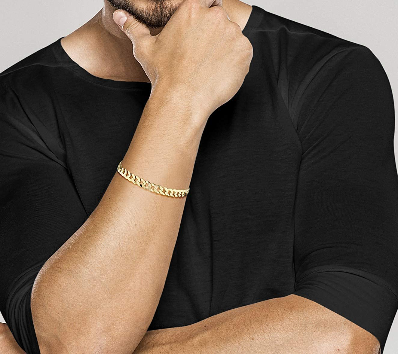 Miabella 18K Gold over Sterling Silver Italian 7Mm Solid Diamond-Cut Cuban Link Curb Chain Bracelet for Men Women 7, 7.5, 8, 8.5, 9 Inch, 925 Made in Italy