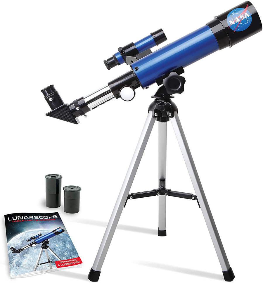 NASA Lunar Telescope for Kids – Capable of 90X Magnification, Includes Two Eyepieces, Tabletop Tripod, Finder Scope, and Full-Color Learning Guide, the Perfect STEM Gift for a Young Astronomer