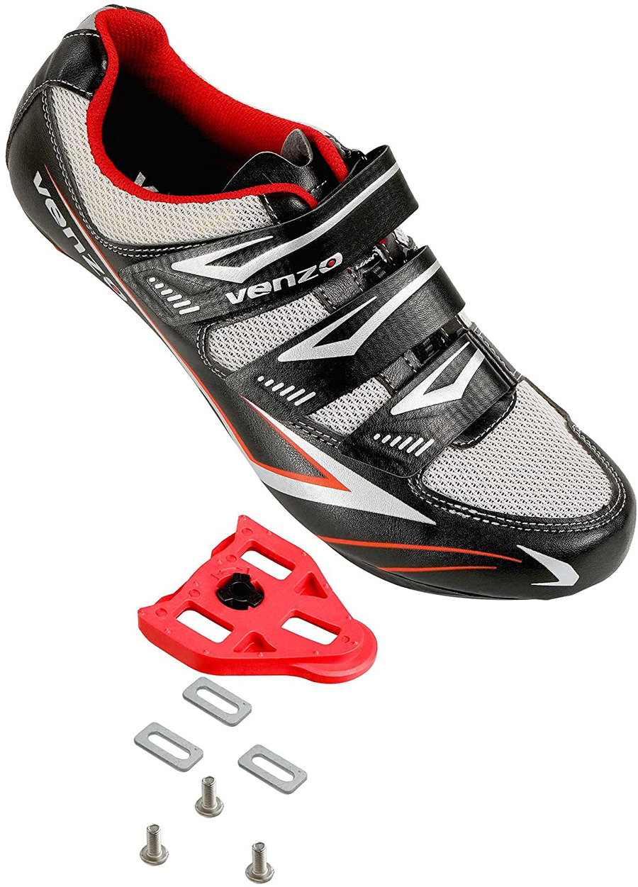 Venzo Bicycle Men'S Road Cycling Riding Shoes - 3 Straps- Compatible with Peloton Shimano SPD & Look ARC Delta - Perfect for Road Racing Bikes White Color