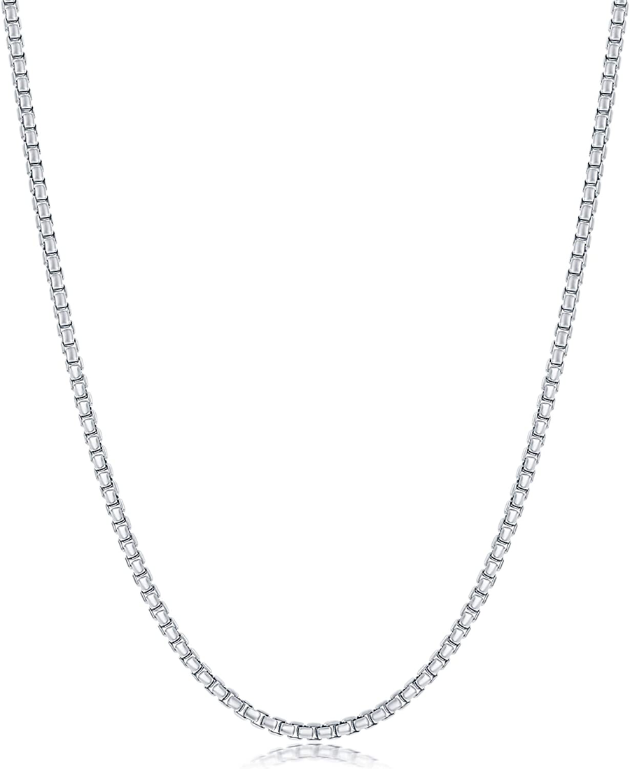 NYC Sterling round Link Chain - Rhodium Necklaces for Men – Luxurious Rhodium Chain – 2Mm round Box Chain – Modern and Minimalist Design – Made in Italy - 16-Inch to 30-Inch