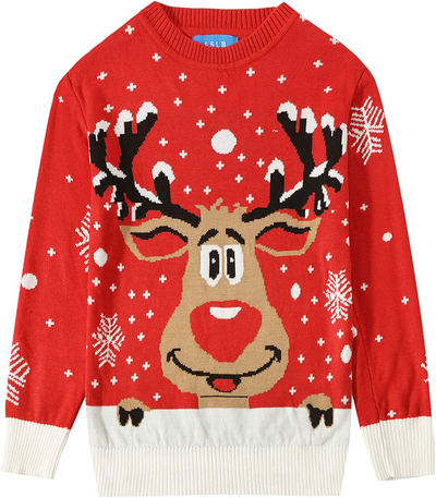 SSLR Youth Big Boys Holiday Santa Clause Knitted Sweater Ugly Christmas Sweater for Kids