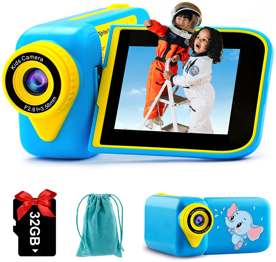 Kids Video Camera Boys Camcorder - Rotation Screen 270° Children Camera 3 4 5 6 7 8 9 Years Old Toy Gift Boys Birthday Holiday Kids Camcorder Beginner Photographer Kids Digital Camera 1080P 12MP 2.4"