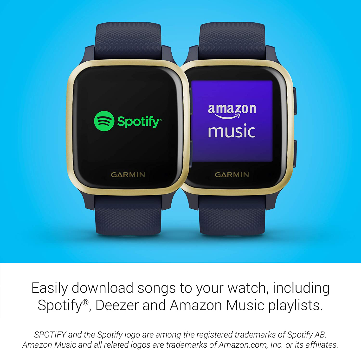 Garmin Venu Sq Music, GPS Smartwatch with Bright Touchscreen Display, Features Music and up to 6 Days of Battery Life, Light Gold and Navy Blue