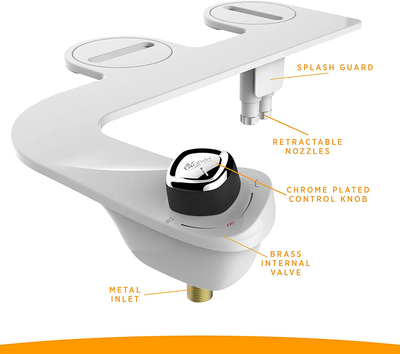 Slimedge Simple Bidet Toilet Attachment in White with Dual Nozzle, Fresh Water Spray, Non Electric, Easy to Install, Brass Inlet and Internal Valve