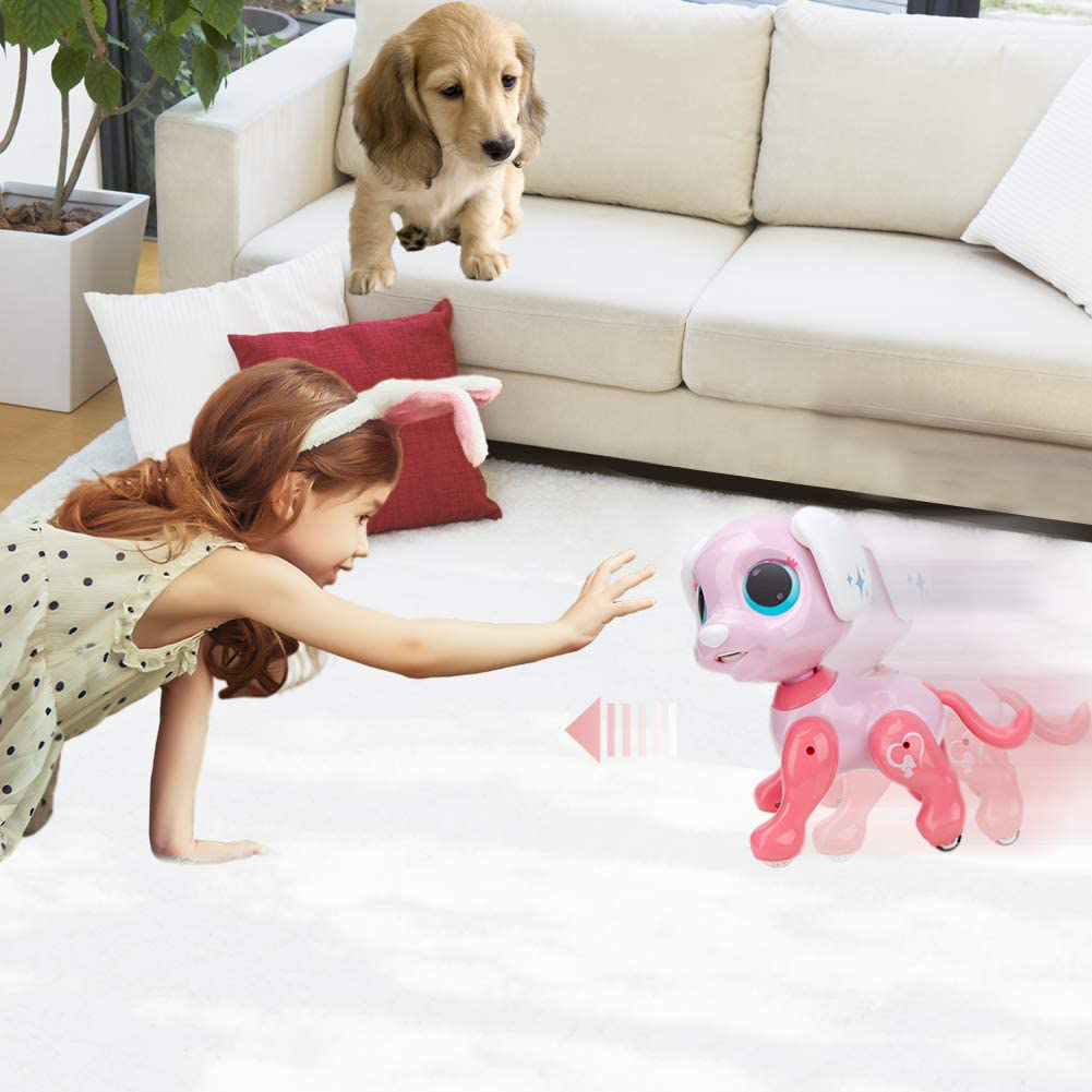 BIRANCO. Updated 2019 Smart Puppy - Remote Control, Gesture Control, STEM Programmable Actions, Lights and Sounds Electronic Pets Dog Toys, Ages 3 and up (Pink)