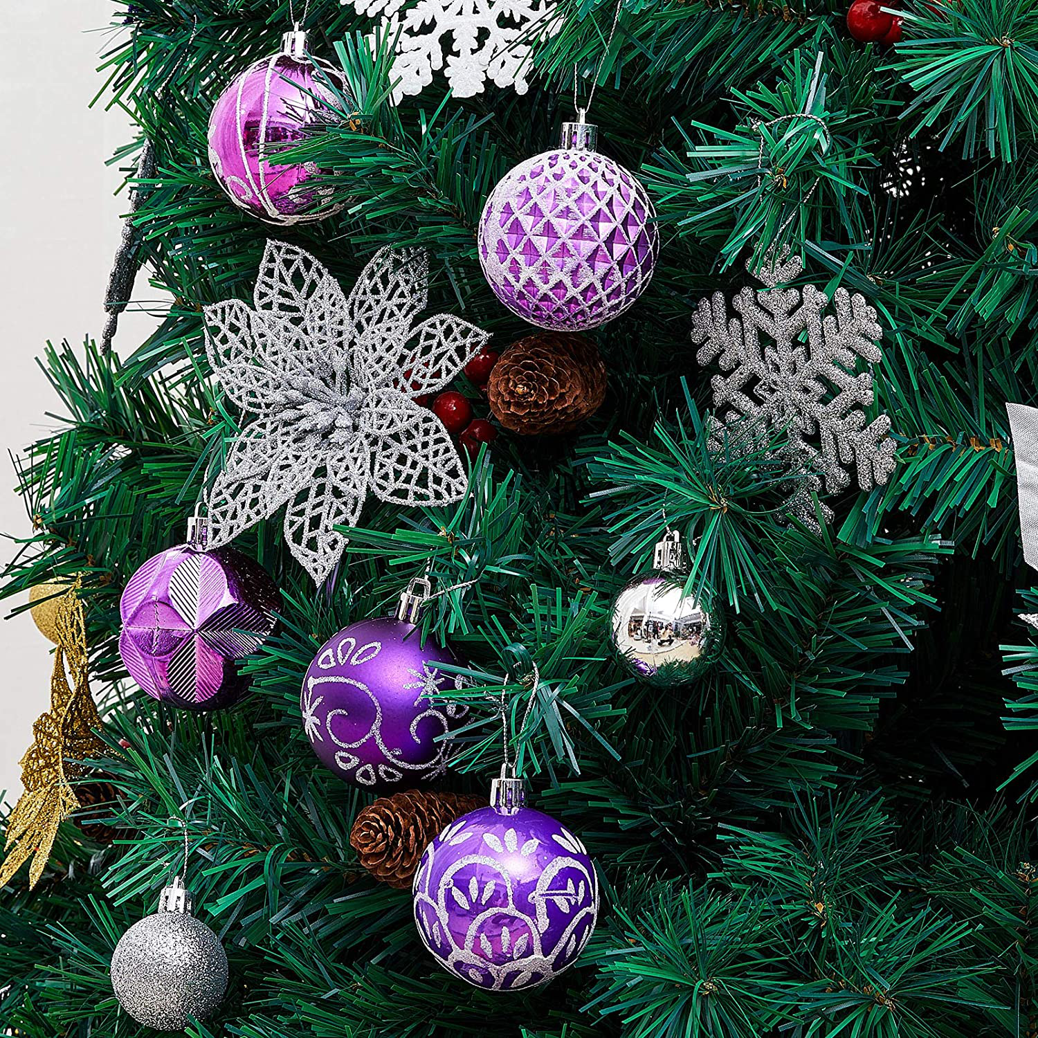 30Ct 2.36" Christmas Ball Ornaments, Christmas Tree Decoration, Plastic Shatterproof Hanging Ball, Fits for Party, Holiday and Home Decor, Purple