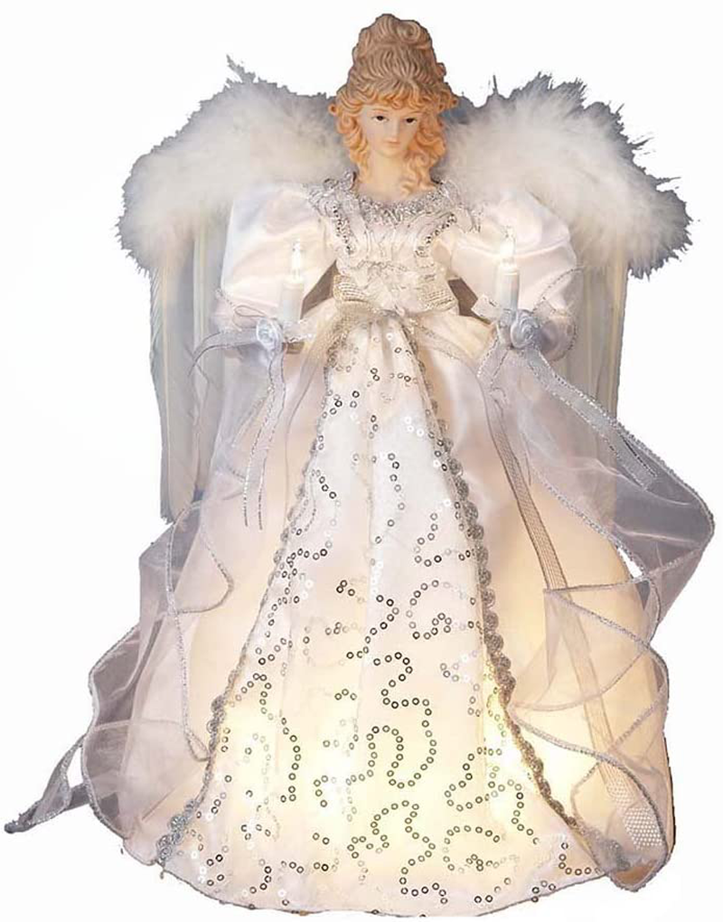 Kurt Adler 14" 10-Light White and Silver Angel Treetop
