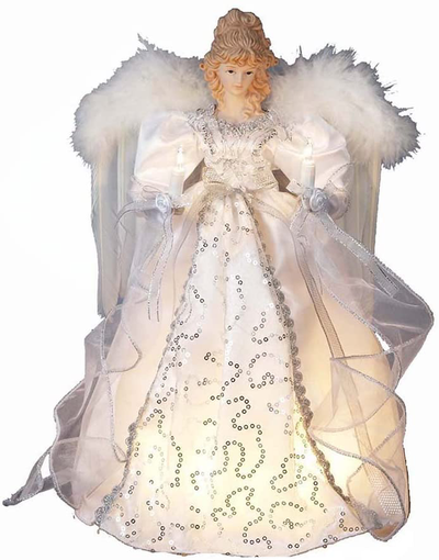 Kurt Adler 14" 10-Light White and Silver Angel Treetop