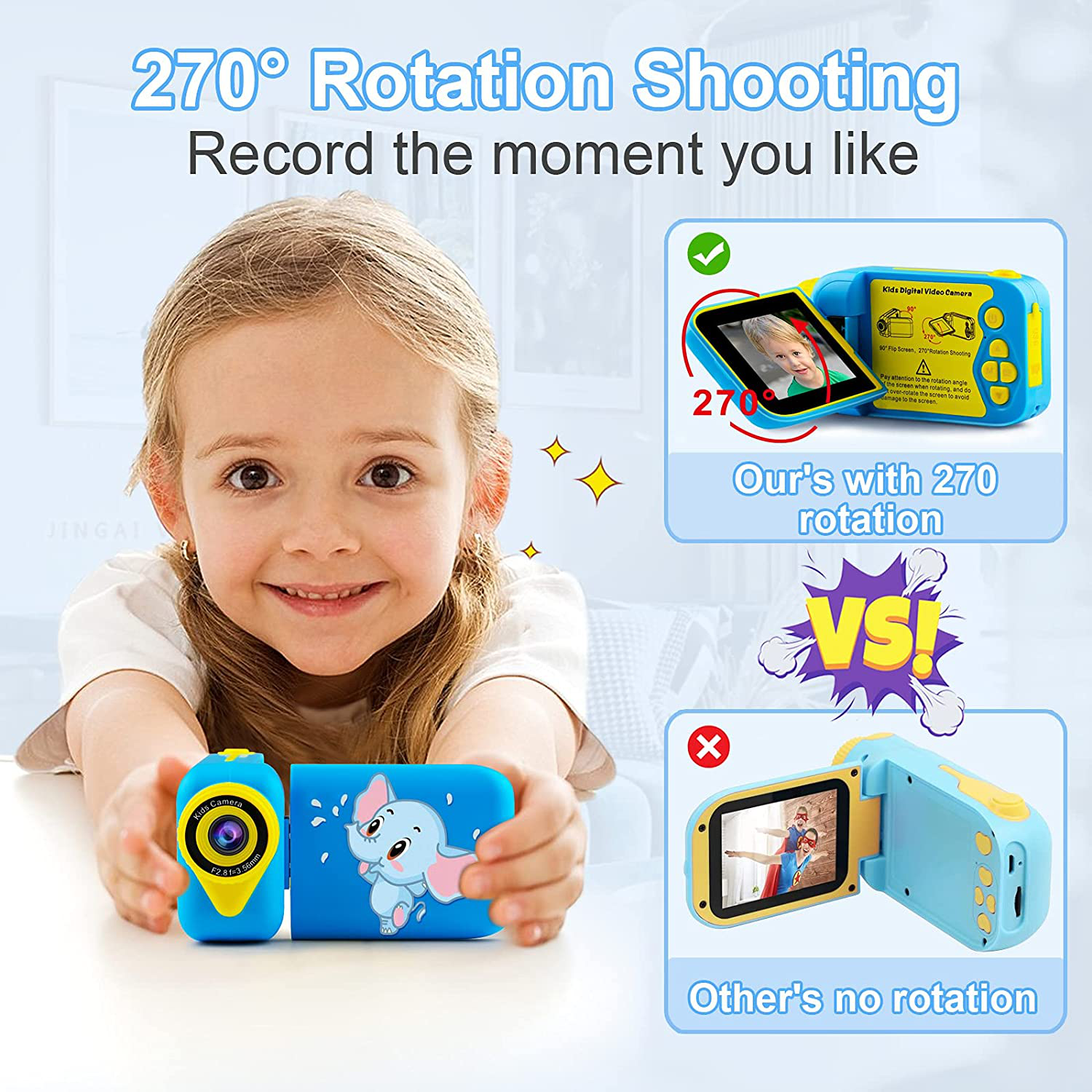 Kids Video Camera Boys Camcorder - Rotation Screen 270° Children Camera 3 4 5 6 7 8 9 Years Old Toy Gift Boys Birthday Holiday Kids Camcorder Beginner Photographer Kids Digital Camera 1080P 12MP 2.4"