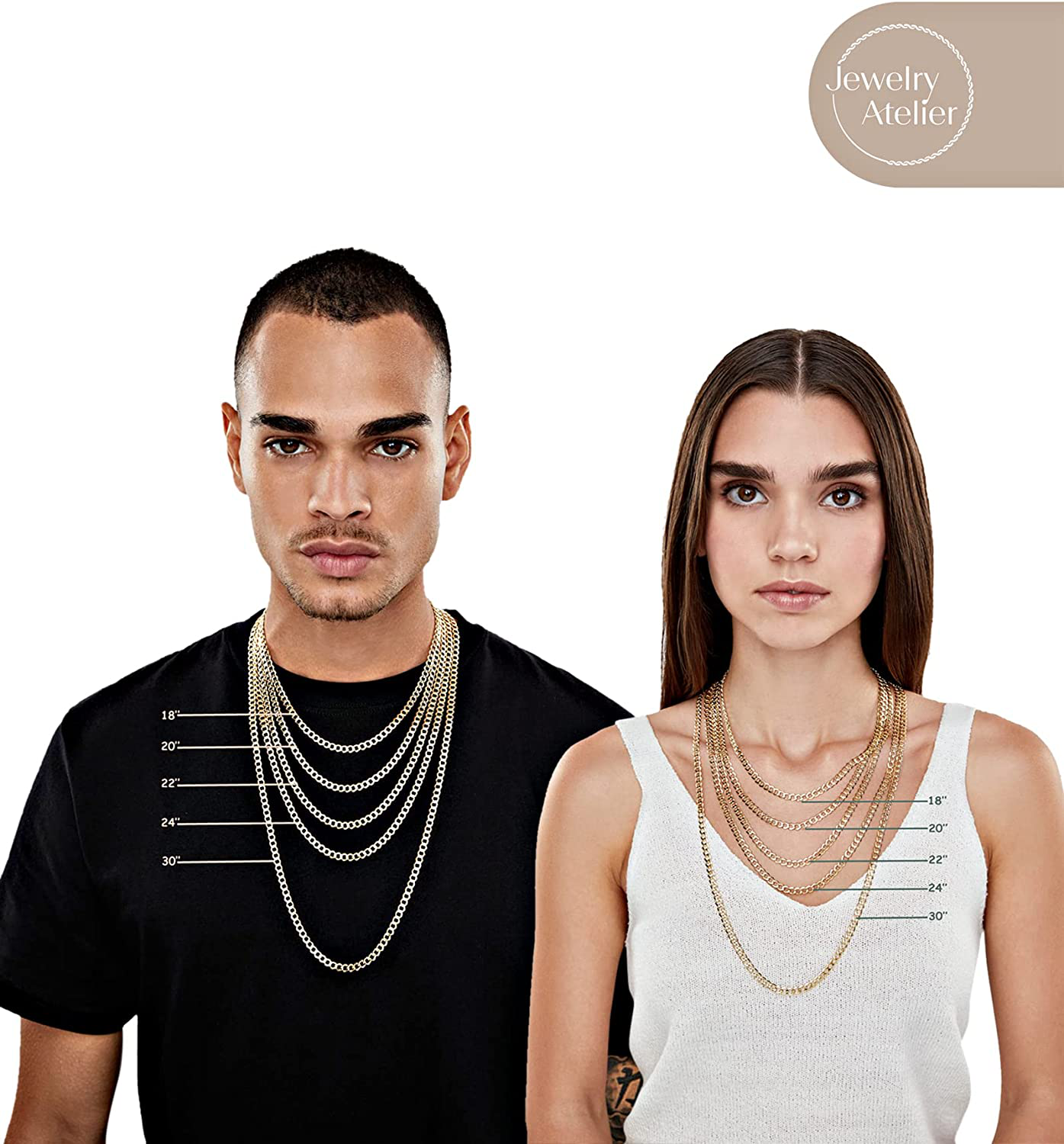 Jewelry Atelier Gold Chain Necklace Collection - 14K Solid Yellow Gold Filled Miami Cuban Curb Link Chain Necklaces for Women and Men with Different Sizes (2.7Mm, 3.6Mm, 4.5Mm, or 5.5Mm)