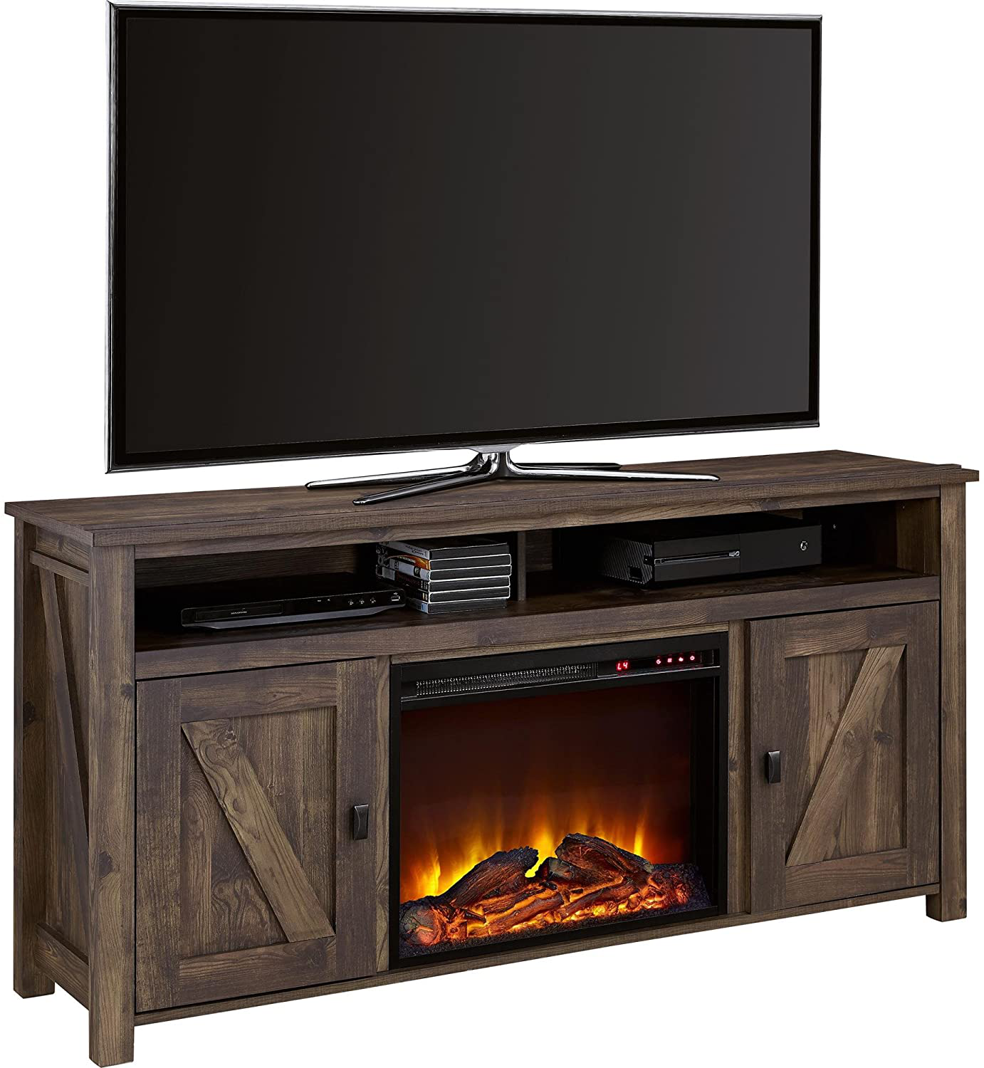 Ameriwood Home Farmington Electric Fireplace TV Console for Tvs up to 60", Rustic