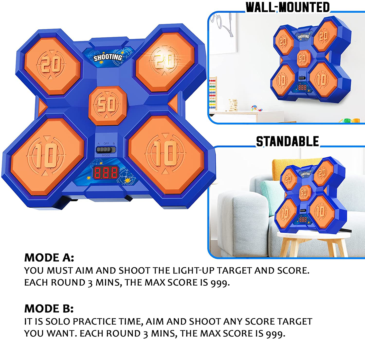 ABERLLS Shooting Game Toy for Age 5 6 7 8 9 10+ Years Old Kids Boys, Digital Electronic Scoring Shooting Targets 2Pk Foam Ball Popper Air Blaster, Ideal Gift, Compatible with Nerf Toy