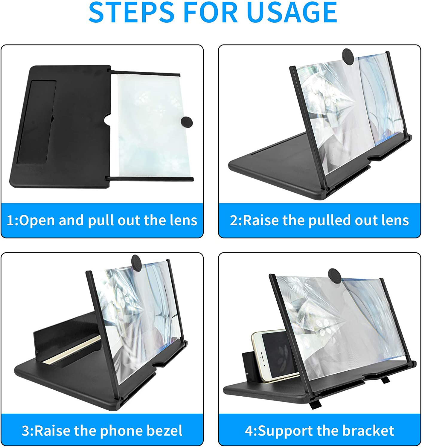 14 Inch Screen Magnifier for Cell Phone 3D Magnifier Screen Enlarger for Movies,Videos,Reading,Gaming-Screen Amplifie with Foldable Phone Stand Holder.Compatible with All Smartphones -Black