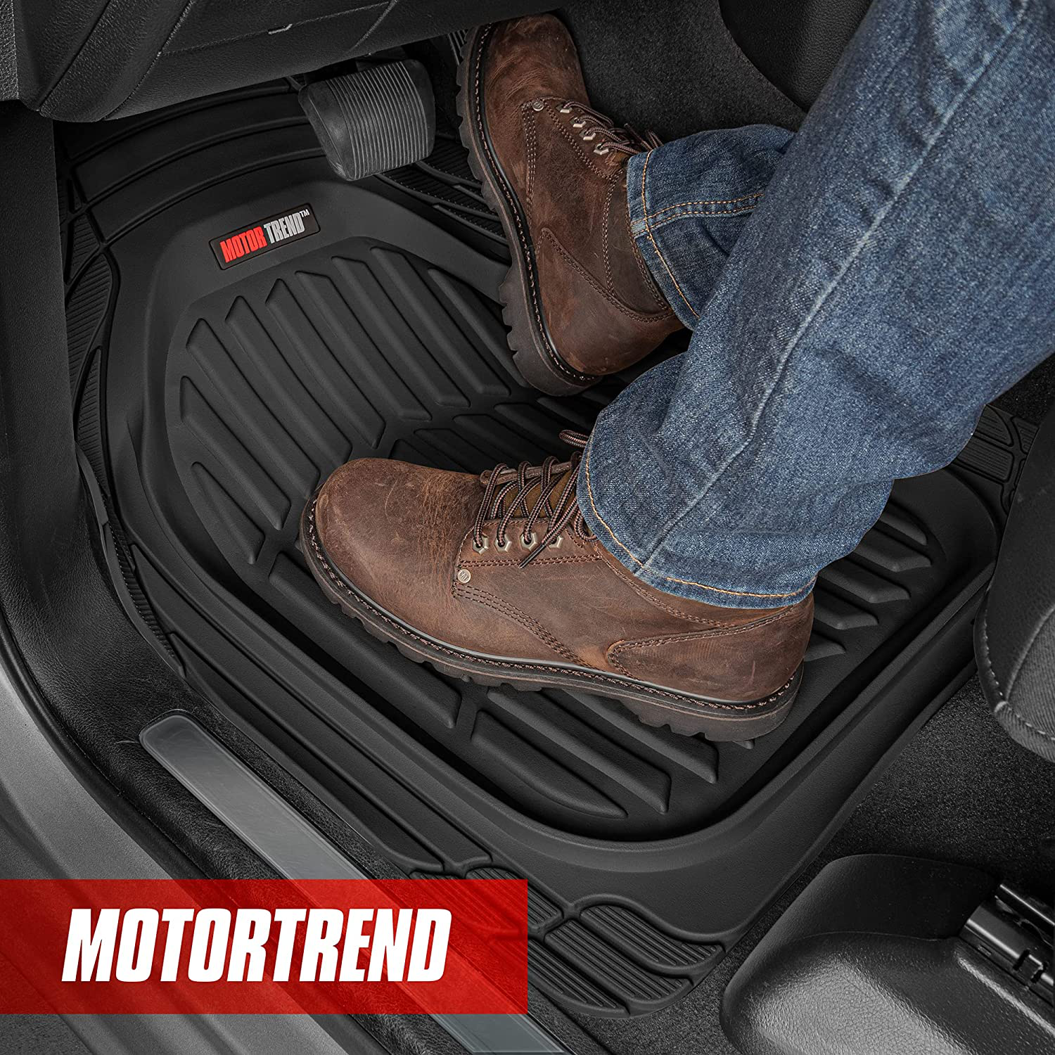 Motor Trend 923-BK Black Flextough Contour Liners-Deep Dish Heavy Duty Rubber Floor Mats for Car SUV Truck & Van-All Weather Protection, Universal Trim to Fit