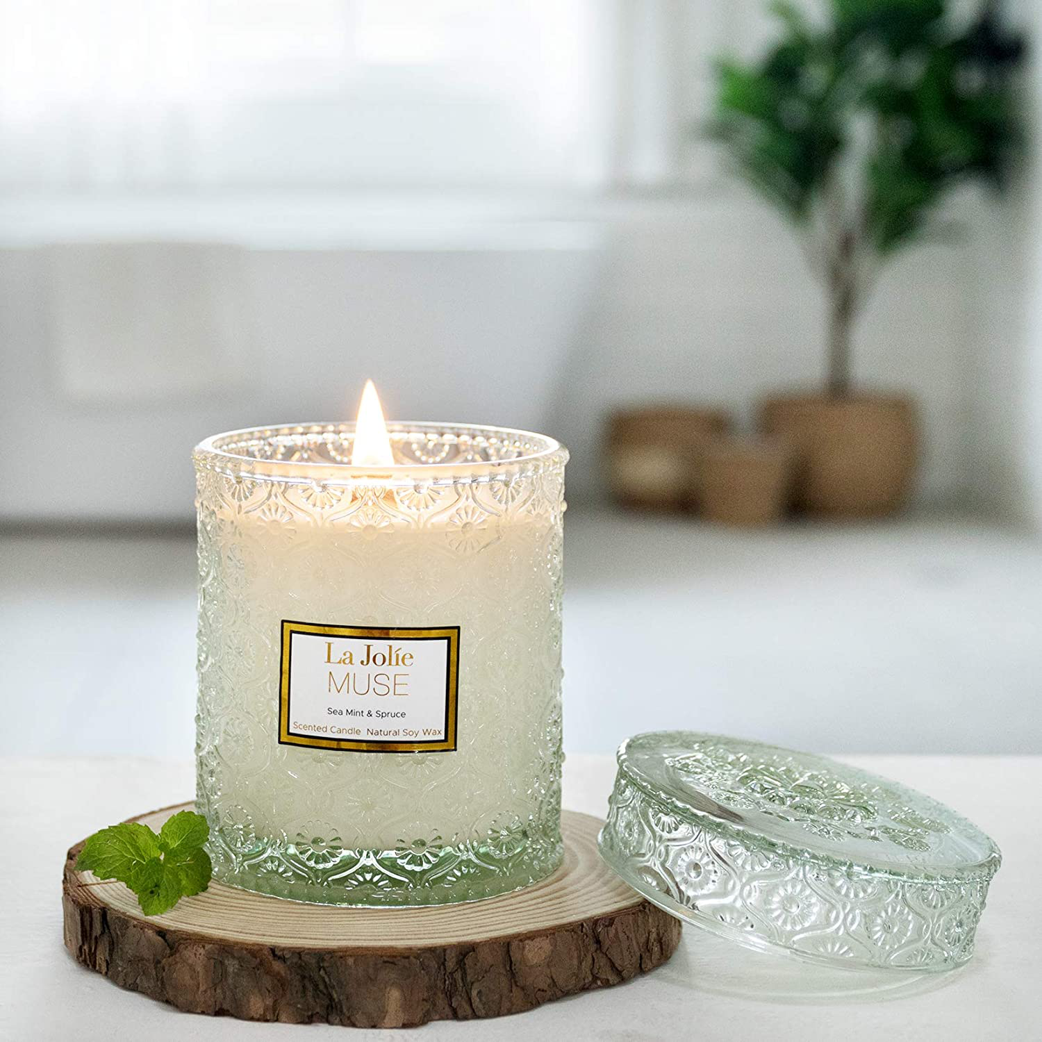 Sea Mint & Spruce Scented Candle, Large Jar Candle Gift, Candle Gift for Holiday, Wood Wick Candle, 19.4 Oz