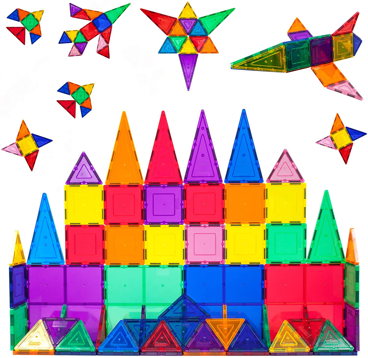 Picassotiles 60 Piece Set 60Pcs Magnet Building Tiles Clear Magnetic 3D Building Blocks Construction Playboards - Creativity beyond Imagination, Inspirational, Recreational, Educational, Conventional