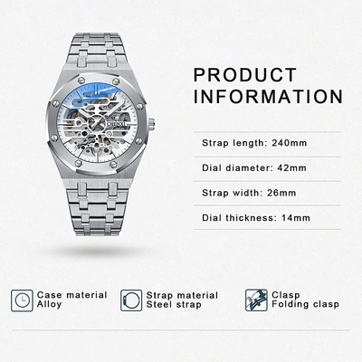 Mechanical Men'S Watch Stainless Steel Automatic Skeleton Waterproof Watches for Men