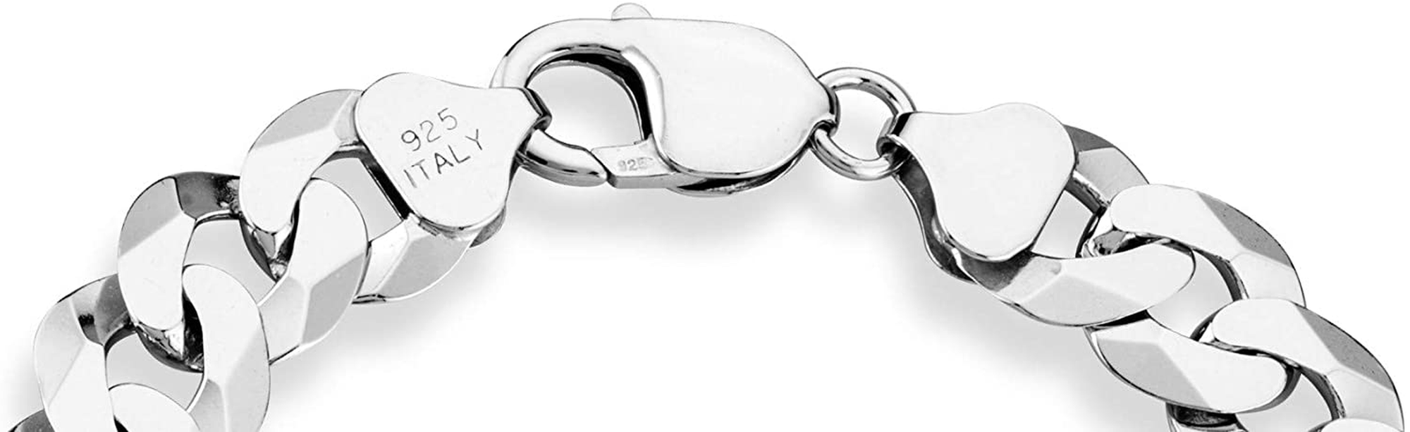 Miabella 925 Sterling Silver Italian 12Mm Solid Diamond-Cut Cuban Link Curb Chain Bracelet, 7.5, 8, 8.5, 9 Inch Jewelry for Men Made in Italy