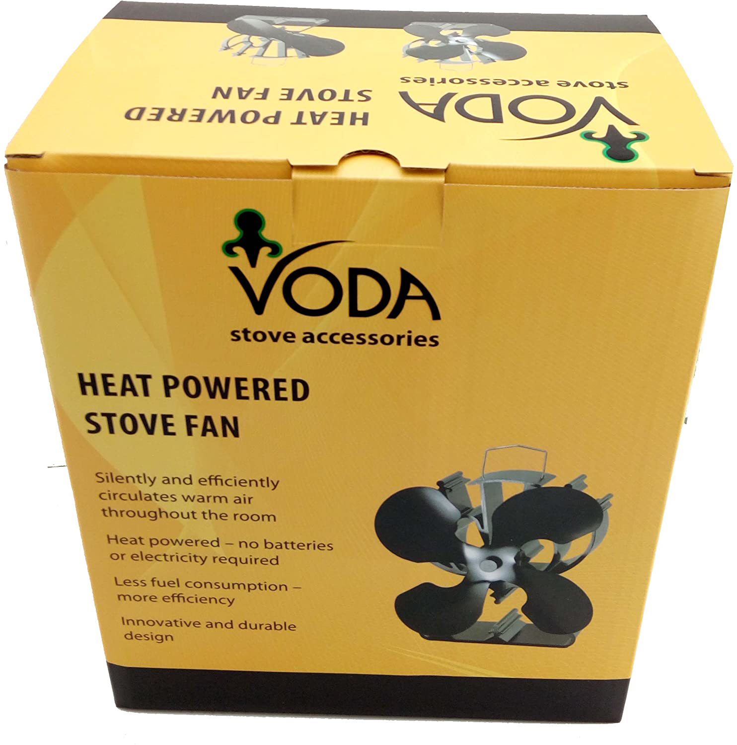 4-Blade Heat Powered Stove Fan for Wood / Log Burner/Fireplace Increases 80% More Warm Air than 2 Blade Fan