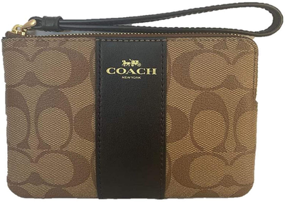 Coach Signature PVC Leather Corner Zip Wristlet F58035 - Khaki/Black, Small