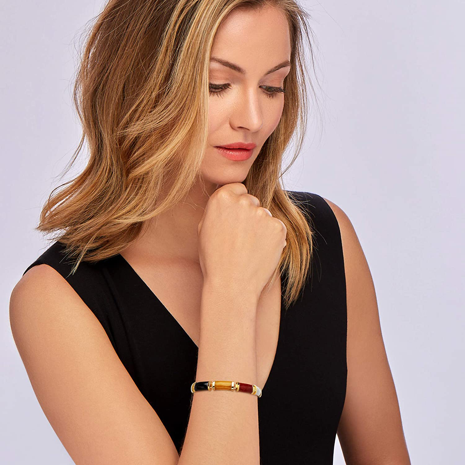 Ross-Simons Multicolored Jade"Good Fortune" Bracelet in 18Kt Gold over Sterling