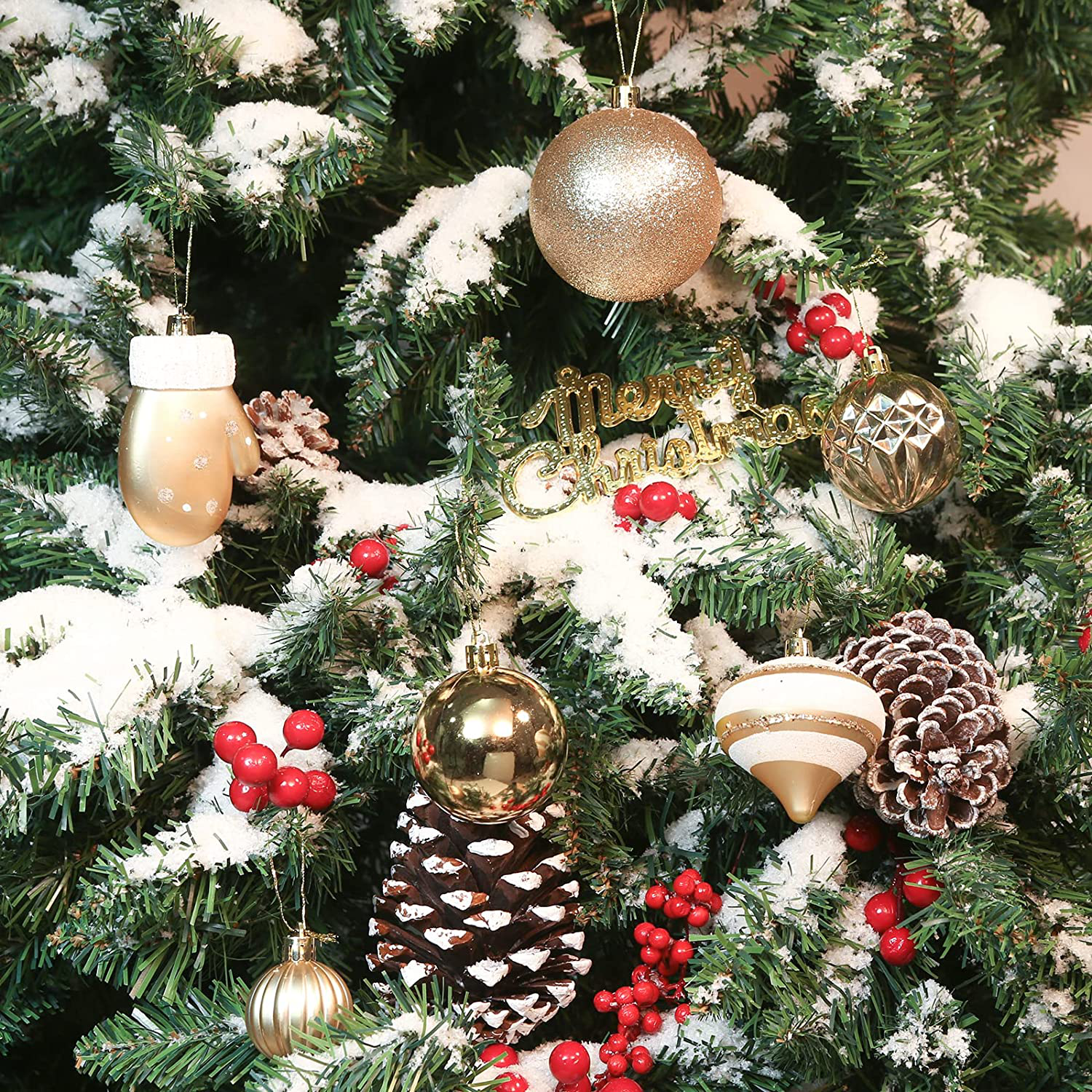 AMS 81Ct Christmas Ball Ornaments Holiday Tree Decorations in a Reusable Hand-Help Gift Box for Wedding,Thanksgiving,Party(Gold)
