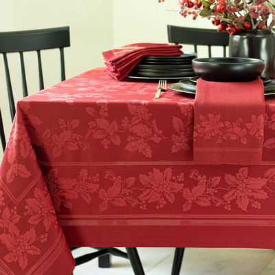Benson Mills Holiday Elegance Heavyweight Engineered Jacquard Fabric Tablecloth for Christmas, Holiday, and Winter (Red, 60" X 84" Rectangular)