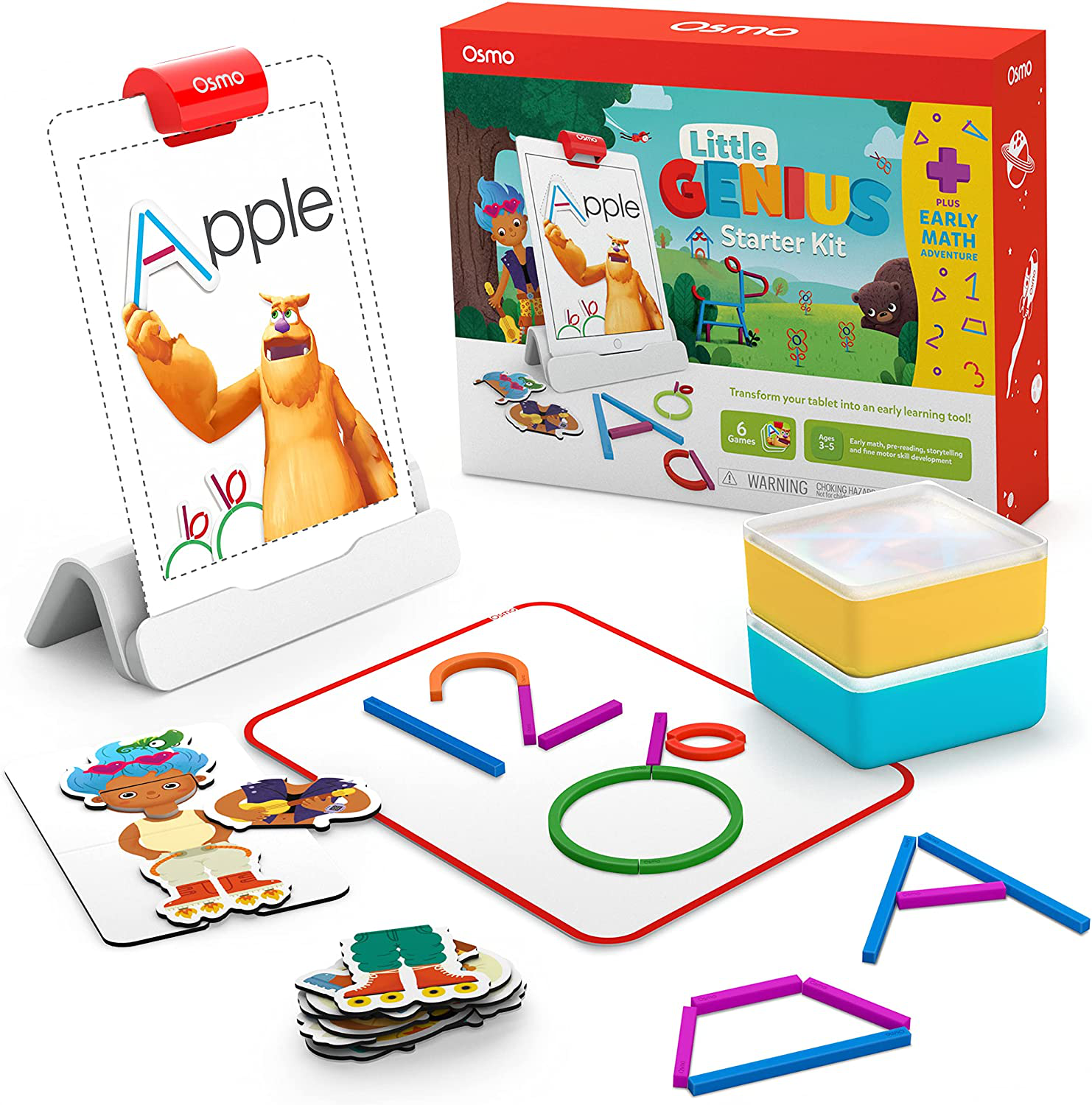 Osmo - Little Genius Starter Kit for Ipad + Early Math Adventure - 6 Educational Learning Games - Ages 3-5 - Counting, Shapes, Phonics & Creativity (Osmo Ipad Base Included) (Amazon Exclusive)