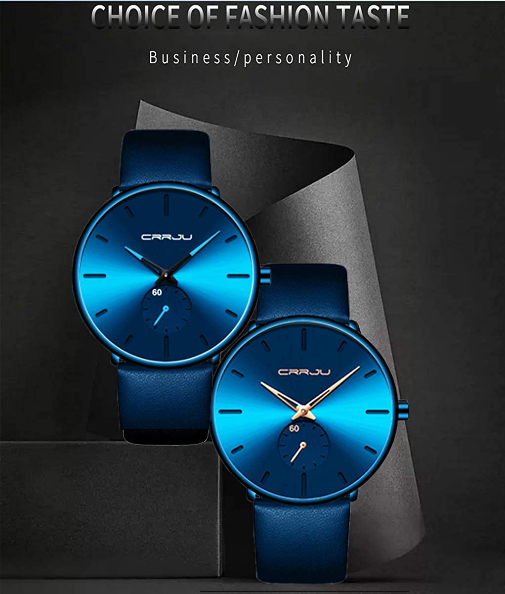 Mens Watches Ultra-Thin Minimalist Waterproof-Fashion Wrist Watch for Men Unisex Dress with Leather Band