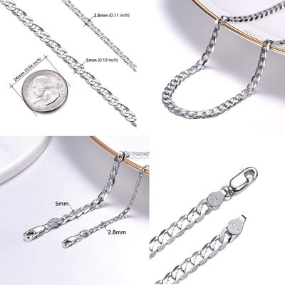PROSTEEL 925 Sterling Silver Cuban Link Chain/Figaro Chain/Rope Chain, Solid Silver Necklace for Women Men, 14"/18"/20"/22"/24"/26"/28", Come Gift Box