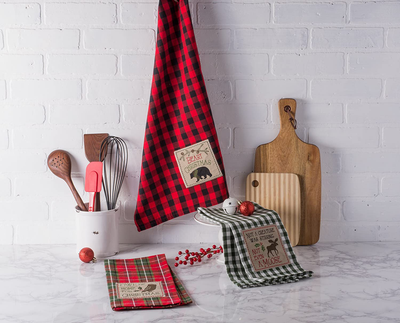 DII Cotton Christmas Holiday Dish Towels, 18X28" Set of 3, Decorative Oversized Embroidered Kitchen Towels, Perfect Home and Kitchen Gift-Cabin Christmas