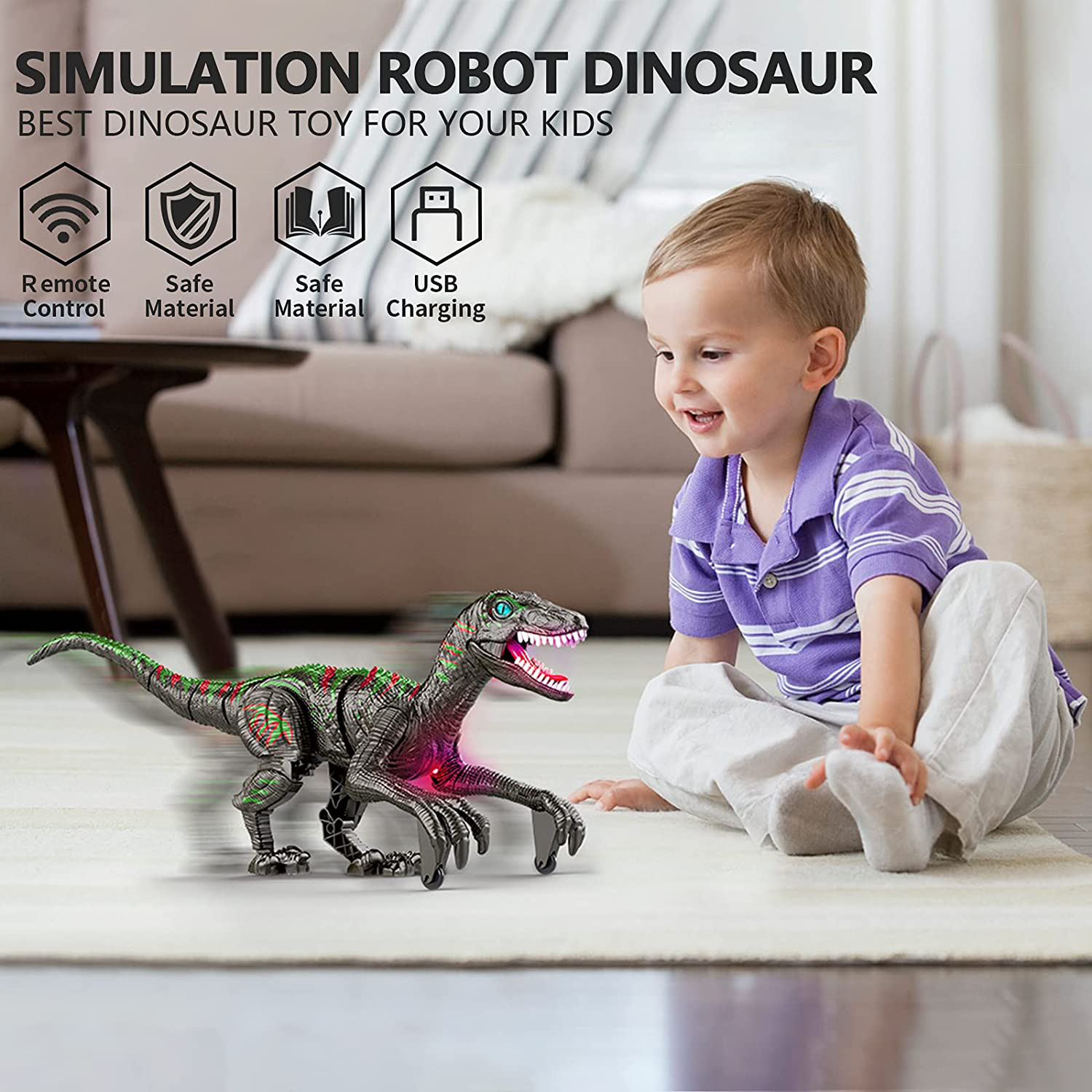 Remote Control Dinosaur Toys for Kids 5-7,Kids Dinosaur Toys for 5 6 7 8 9 10+ Year Old Boys Dinosaur Robot Walking Velociraptor with Light Sounds USB Charge Birthday Gifts for Boys Girls 4-8