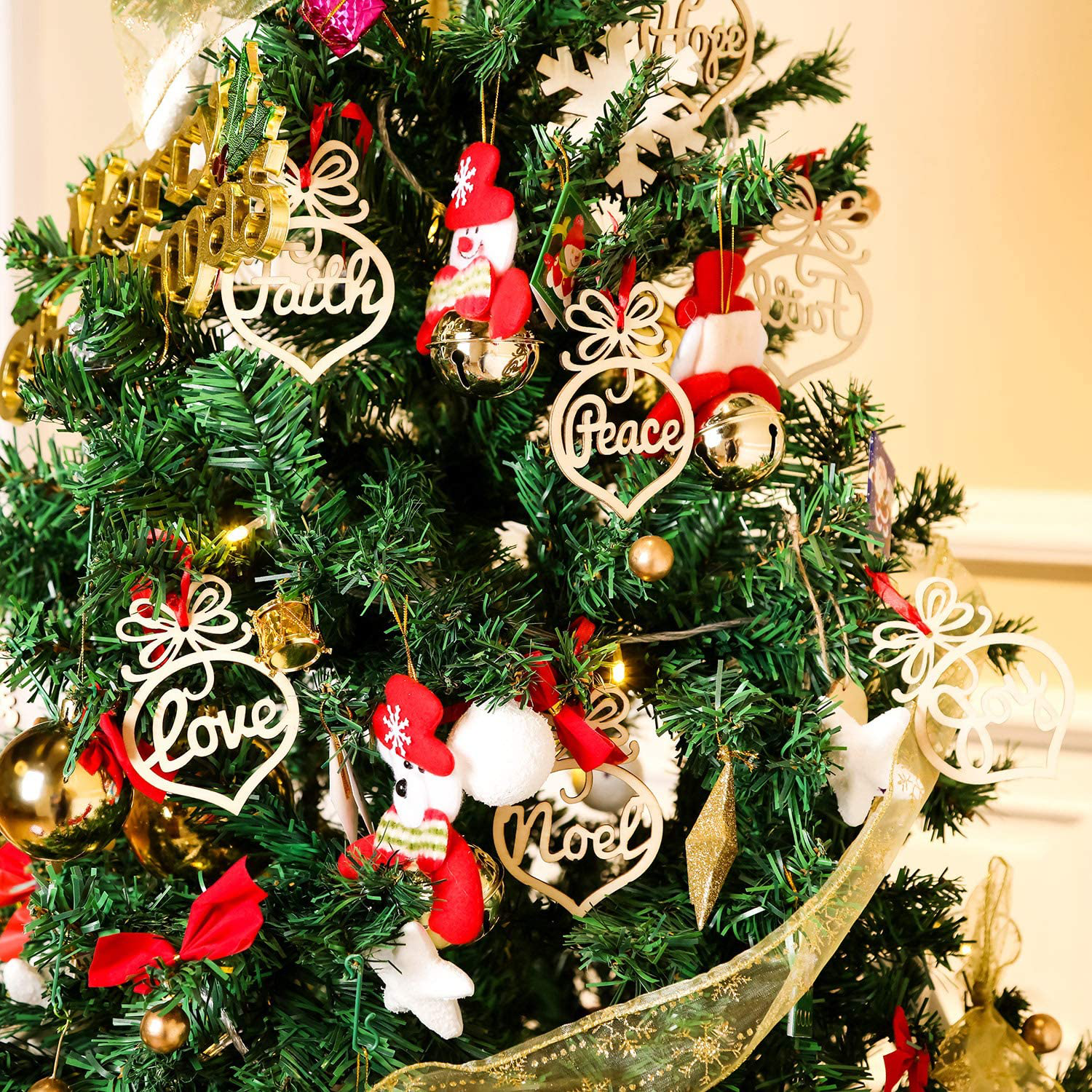Bememo 30 Pieces Christmas Wooden Hollow Ornaments Xmas Tree Hanging Tags Crafts Pendant Decor Christmas Holiday Wedding Decorations