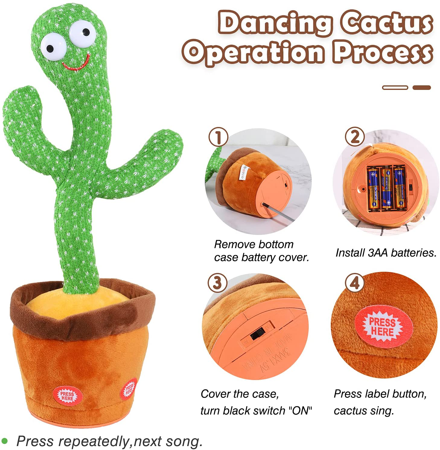 Kids Dancing Cactus Toys for Baby Boys and Girls, Talking Sunny Cactus Toy Electronic Plush Toy Singing, Record & Repeating What You Say with 120 English Songs and LED Lighting for Home Decor