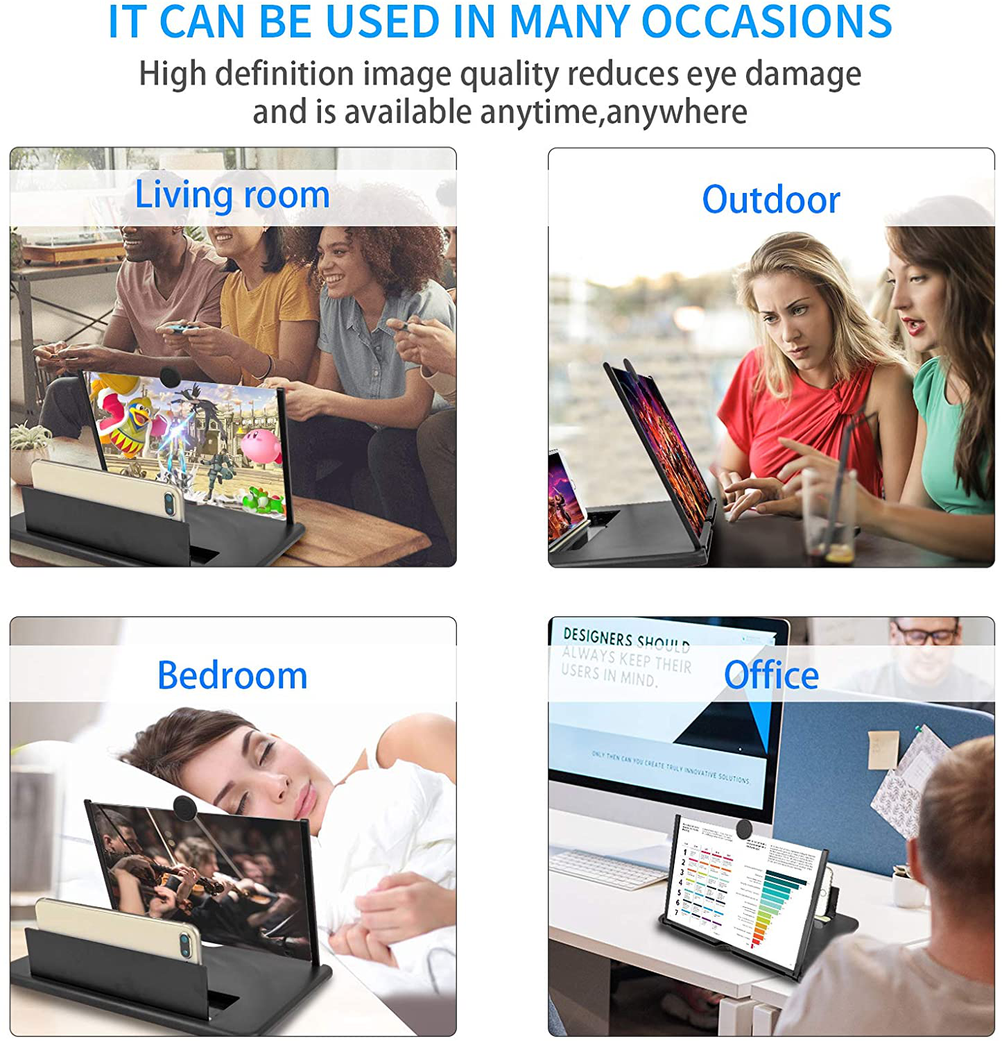 16 Inch Screen Magnifier for Cell Phone 3D Magnifier Screen Enlarger for Movies,Videos,Reading,Gaming-Screen Amplifie with Foldable Phone Stand Holder. Compatible with All Smartphones -Black