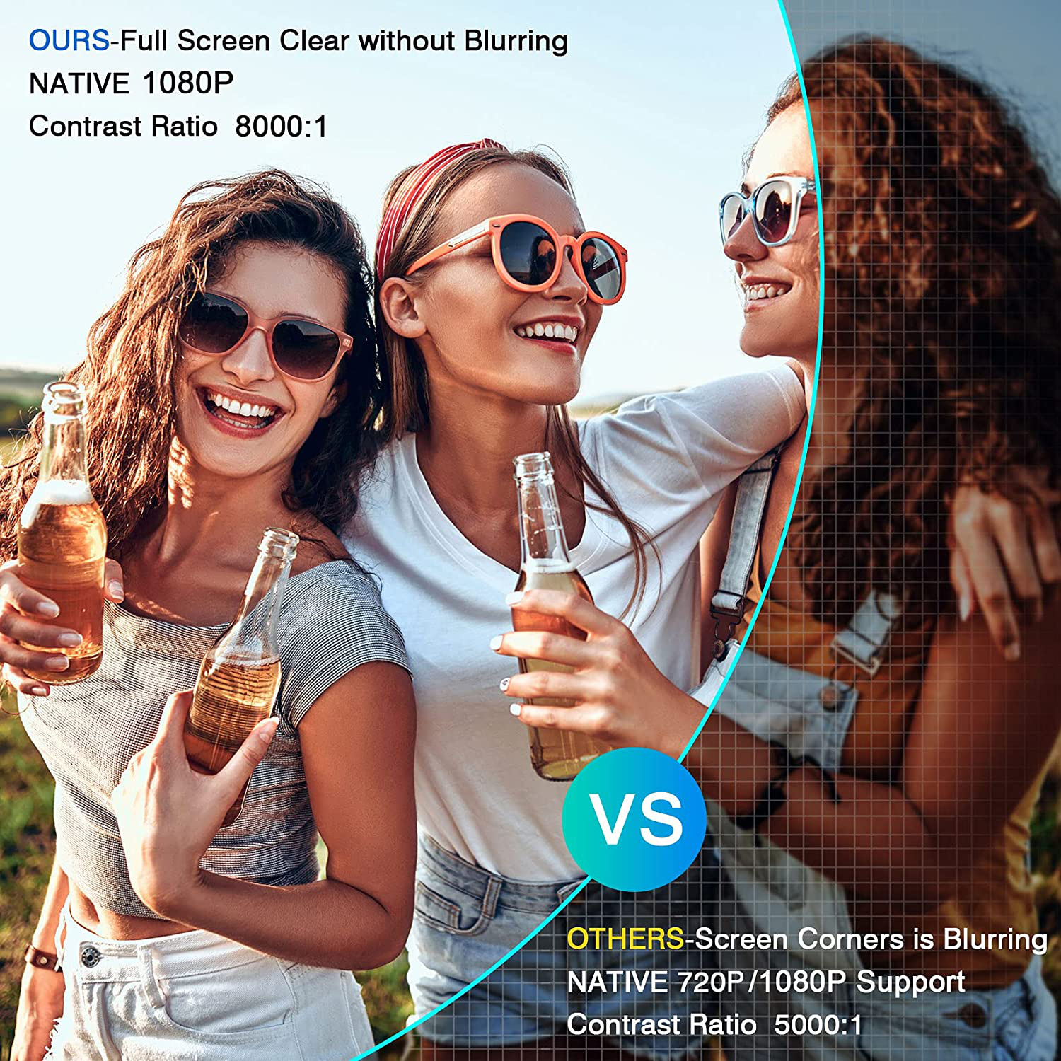 Native 1080P Projector Bluetooth with Digital Zoom&Hifi Stereo, BIGASUO Outdoor Movie Projector, 7500L Home Portable Projector Compatible Hdmi,Usb,Av,Tv[100''Screen Included]