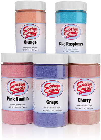 Cotton Candy Express CC1000-S Cotton Candy Machine with 5 Sugar Pack - Cherry, Grape, Blue Raspberry, Orange, Pink Vanilla