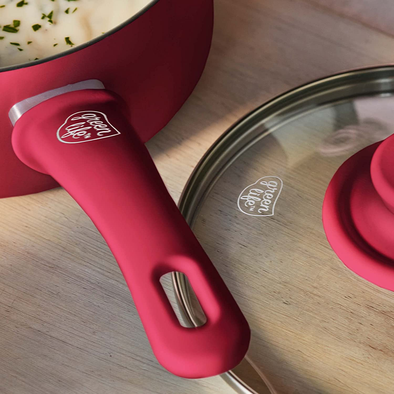 Greenlife Soft Grip Healthy Ceramic Nonstick, Cookware Pots and Pans Set, 16 Piece, Red