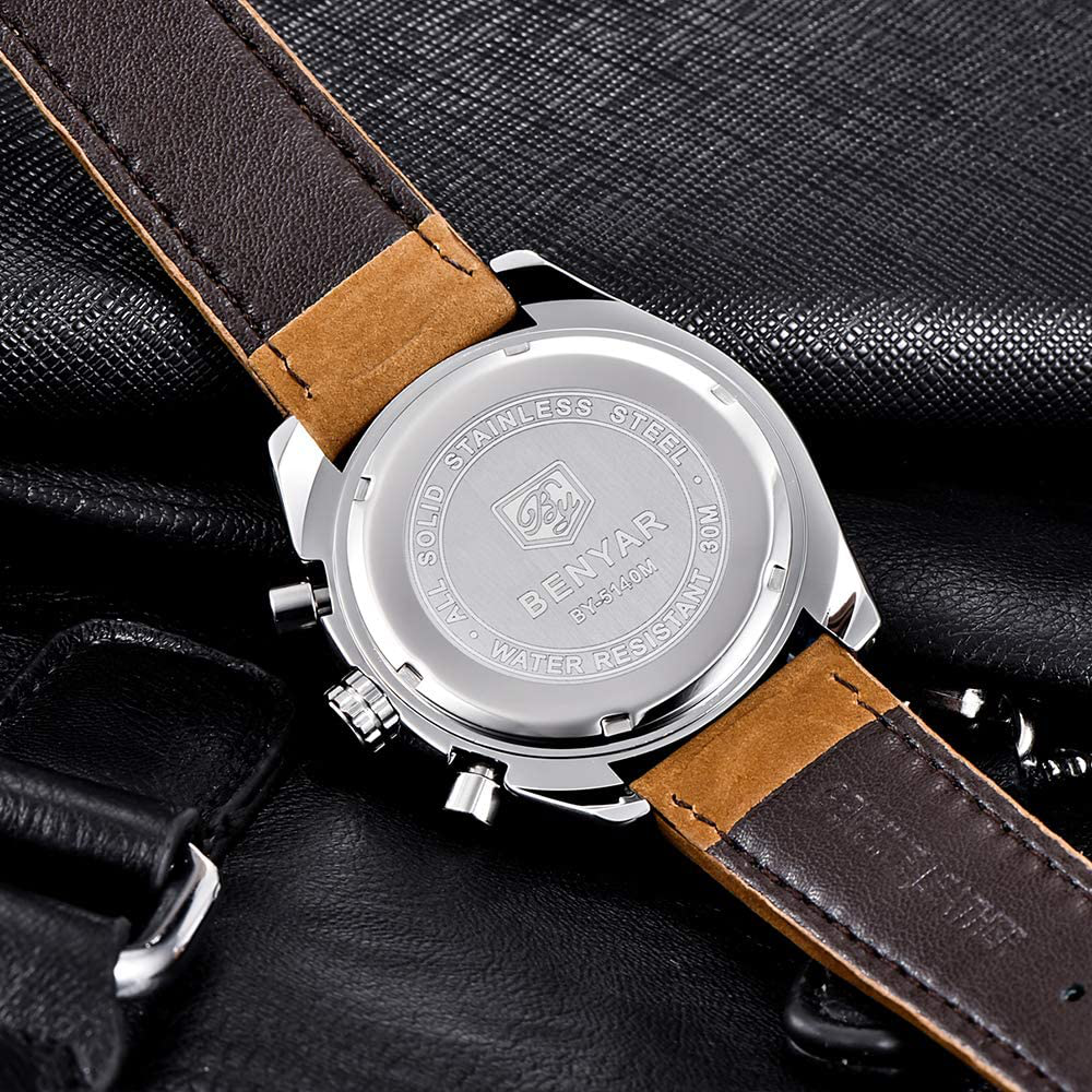 BENYAR Classic Fashion Elegant Chronograph Watch Casual Sport Leather Band Mens Watches 5140L
