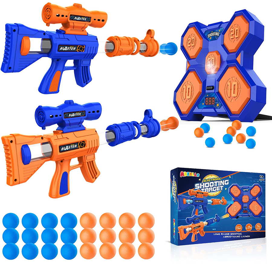 ABERLLS Shooting Game Toy for Age 5 6 7 8 9 10+ Years Old Kids Boys, Digital Electronic Scoring Shooting Targets 2Pk Foam Ball Popper Air Blaster, Ideal Gift, Compatible with Nerf Toy