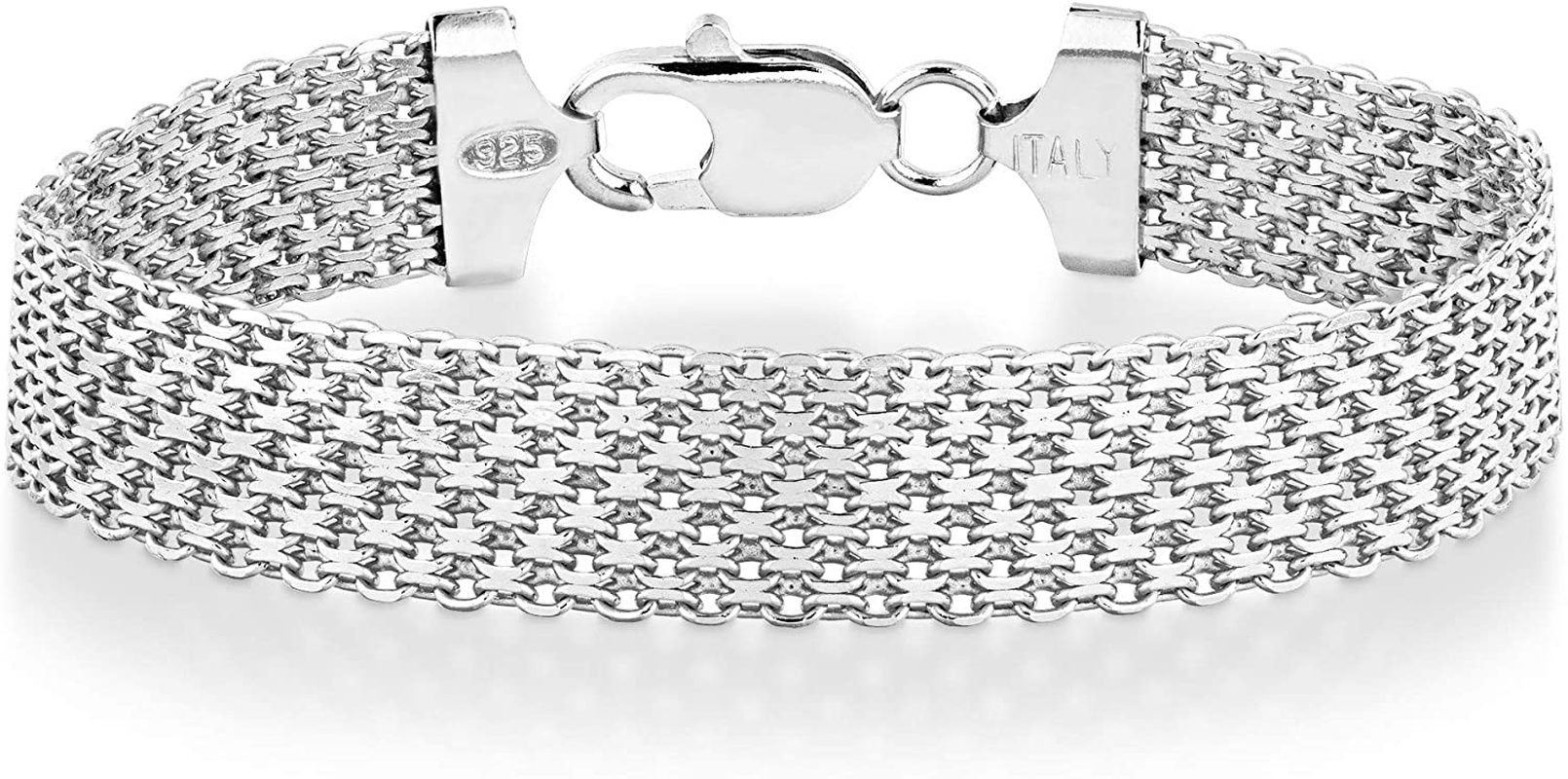 Miabella Solid 925 Sterling Silver Italian 12Mm Mesh Link Chain Bracelet for Women Men, 6.5, 7, 7.5, 8, 8.5 Inch Made in Italy