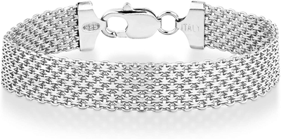 Miabella Solid 925 Sterling Silver Italian 12Mm Mesh Link Chain Bracelet for Women Men, 6.5, 7, 7.5, 8, 8.5 Inch Made in Italy