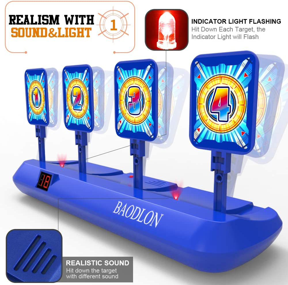 BAODLON Digital Shooting Targets with Foam Dart Toy Gun, Electronic Scoring Auto Reset 4 Targets Toys, Fun Toys for Age of 5, 6, 7, 8, 9, 10+ Years Old Kids, Boys & Girls, Compatible with Nerf Toys