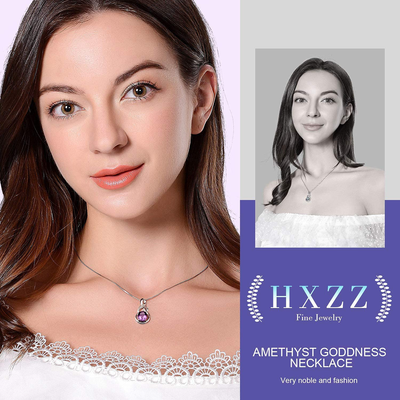 HXZZ Fine Jewelry Gifts for Women Natural Gemstone Swiss Blue Topaz Amethyst Citrine Sterling Silver Pendant Necklace