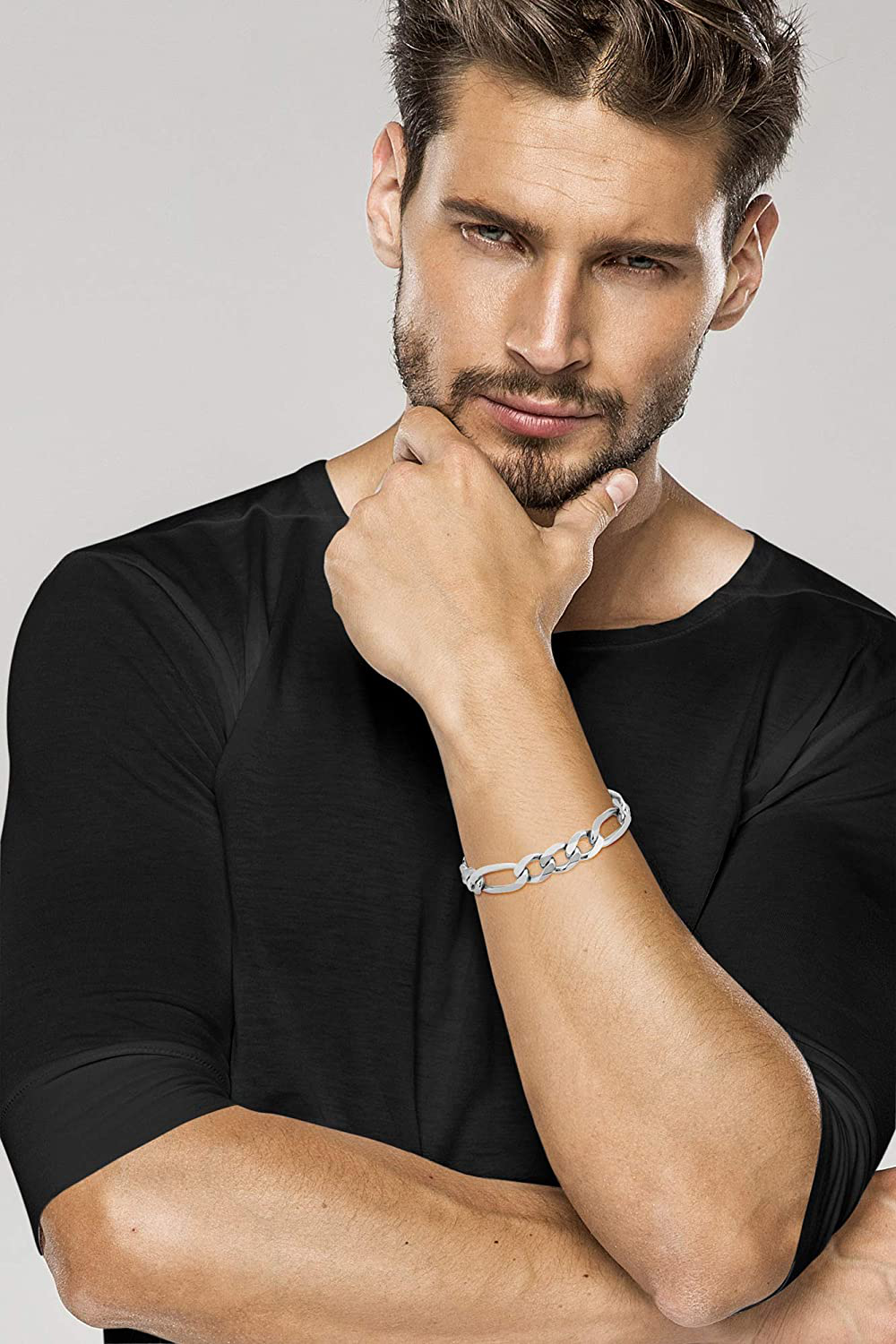 Miabella 925 Sterling Silver Italian 11Mm Solid Diamond-Cut Figaro Link Chain Bracelet for Men 7.5, 8, 9 Inch Made in Italy