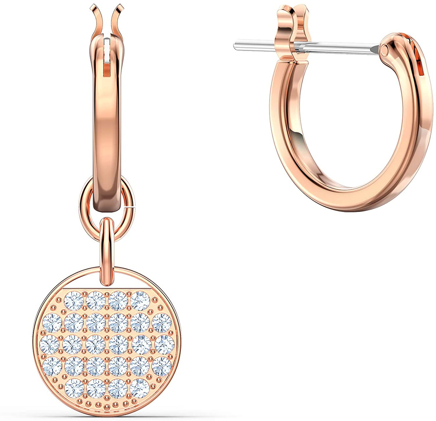 Swarovski Ginger Women'S Two-Sided Coin Hoop Pierced Earrings with White Crystals in a Rose-Gold Tone Plated Setting