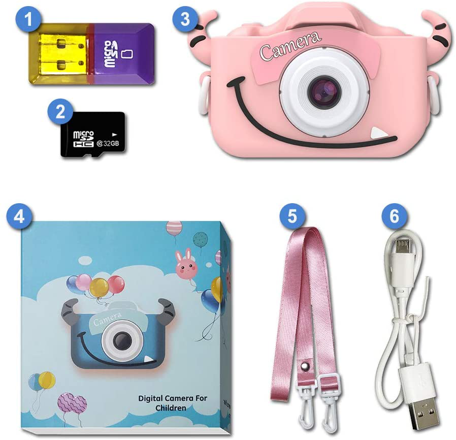 Goopow Kids Camera Toys for 3-8 Year Old Boys,Children Digital Video Camcorder Camera with Cartoon Soft Silicone Cover, Best Chritmas Birthday Festival Gift for Kids - 32G SD Card Included(Light Blue)