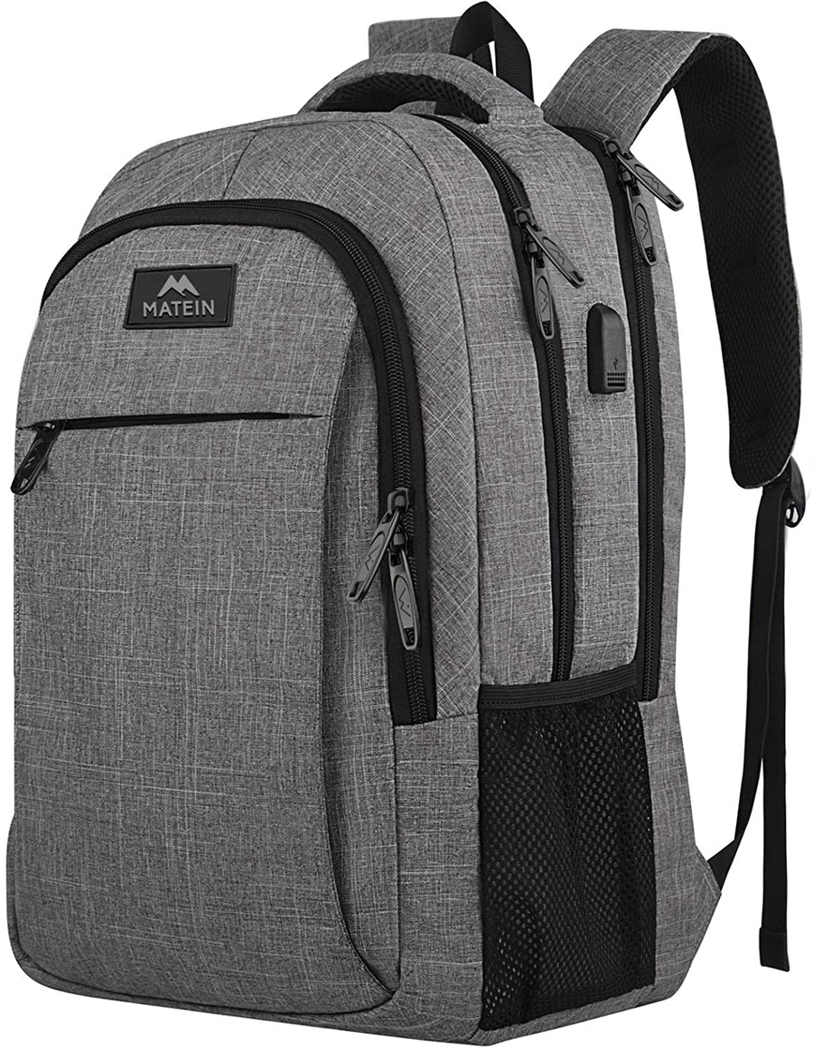Matein Travel Laptop Backpack, Business anti Theft Slim Durable Laptops Backpack with USB Charging Port, Water Resistant College School Computer Bag Gifts for Men & Women Fits 15.6 Inch Notebook, Grey